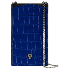 Alexander McQueen Skull Phone Holder Crossbody, Mock Croc, Blue, 486430, 2